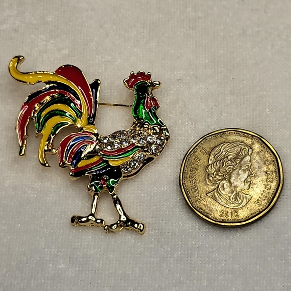New Colorful Enamel Rhinestone Rooster Brooch / Pin - Picture 3 of 3
